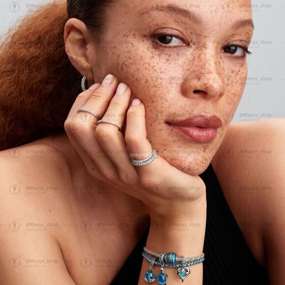 Pandora Blue Murano Glass Dolphins Dangle Charm - Picture 7 of 7